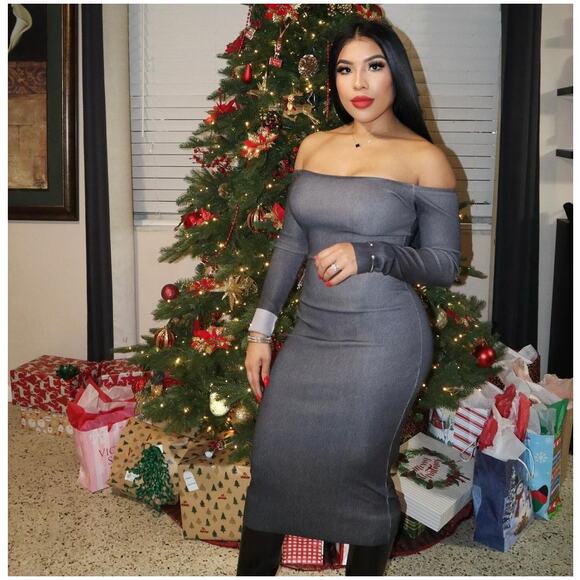 ZARA Off Shoulder Fitted Midi Dress NWT | Grey Ombre | Long Sleeve - Picture 13 of 16